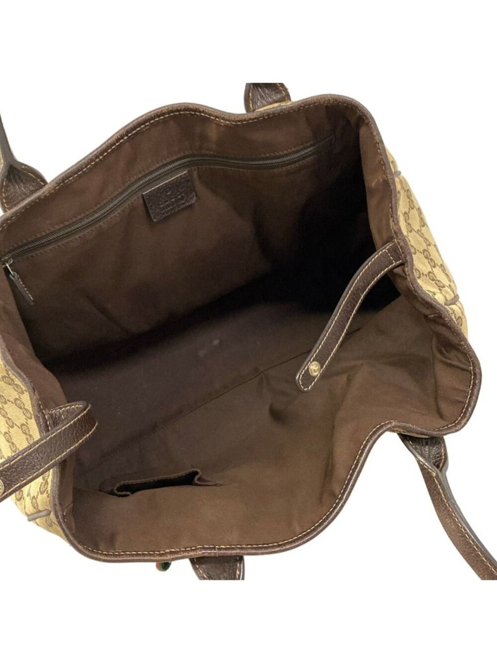 Gucci Tote Beige Dark Brown Leather - Picture 7 of 15